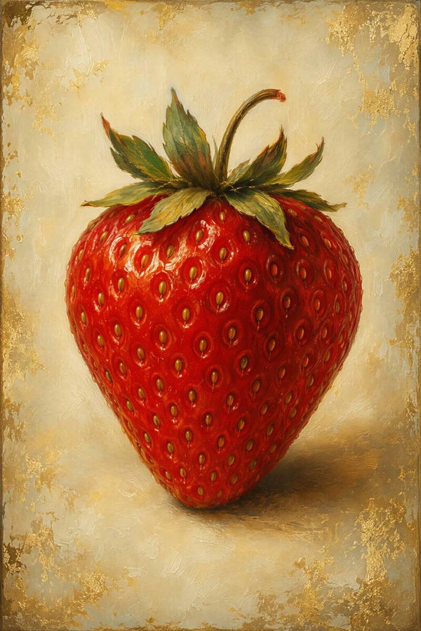 Golden Strawberry – rode aardbei wanddecoratie met goud en crème