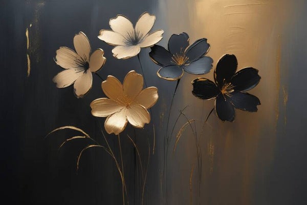 Gouden Bloesems – luxe bloem schilderij in zwart en goud