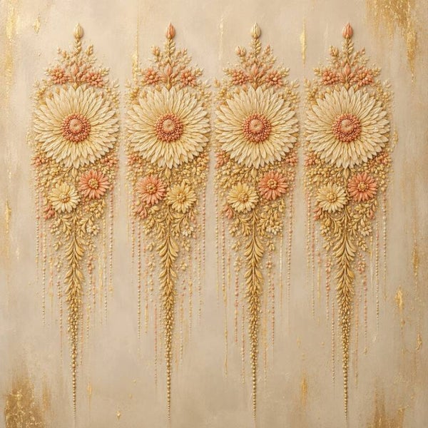 Gouden Harmonie – abstract bloemenschilderij in crème en goud