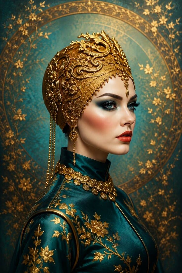 Gouden Keizerin – vrouw schilderij met gouden hoofdtooi