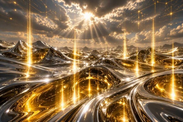Golden Dimensions – abstract goud futuristisch landschap schilderij