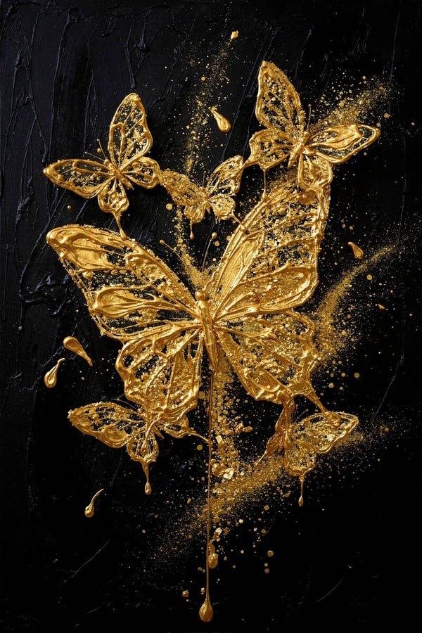 Golden Freedom – vlinder schilderij goud zwart tienerkamer luxe wanddecoratie