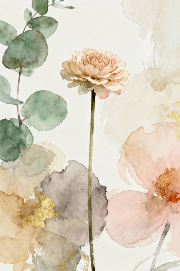 Teder Goud – abstract botanisch werk met bloem en warme accenten