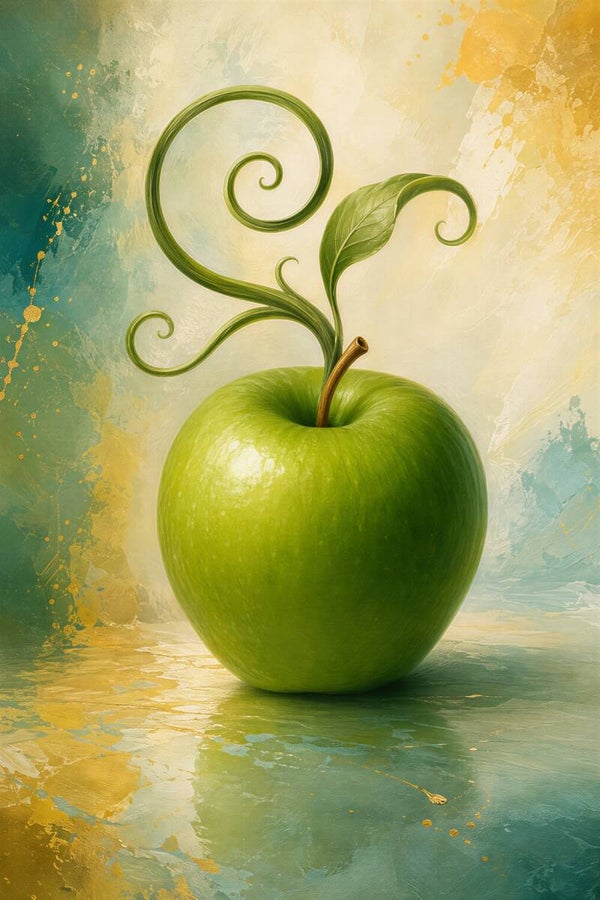 Green Whimsy – groene appel wanddecoratie met sierlijke bladeren en goud