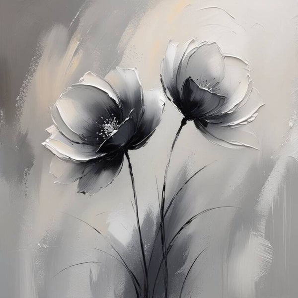 Grijstoon Sereniteit – abstract bloemenschilderij in zwart wit