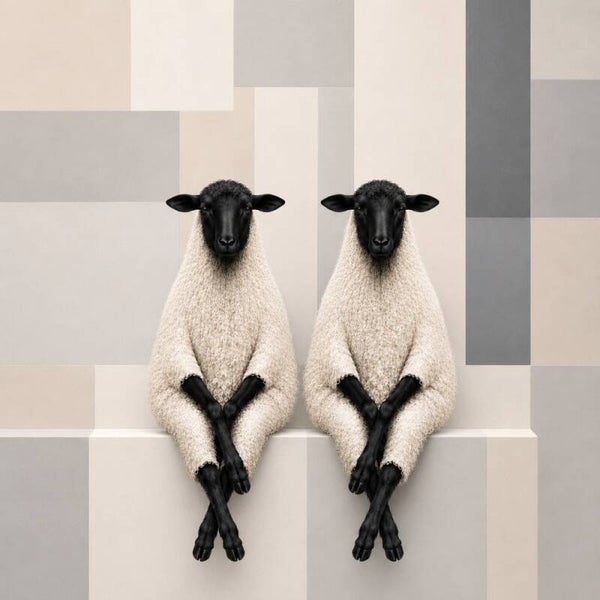 Grijze Gezellen – modern schapen schilderij in rustige tinten