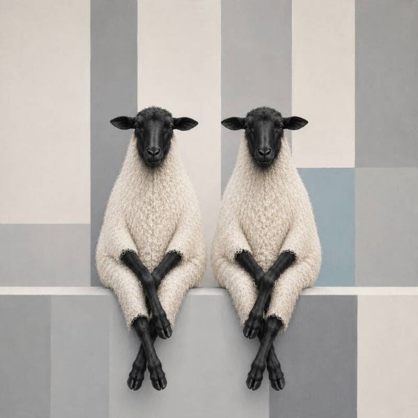 Grijze Gezellen – modern schapen schilderij in rustige tinten