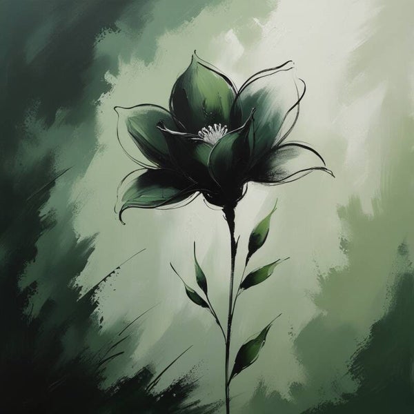 Forest Glow – modern groen bloem schilderij in natuurtinten