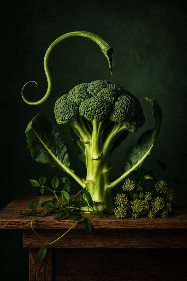 Groene Kroon – broccoli schilderij voor keuken met botanische groentinten