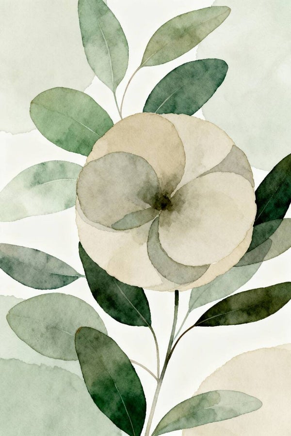 Groenpatroon – botanisch kunstwerk met blad en bloem in zachte tinten