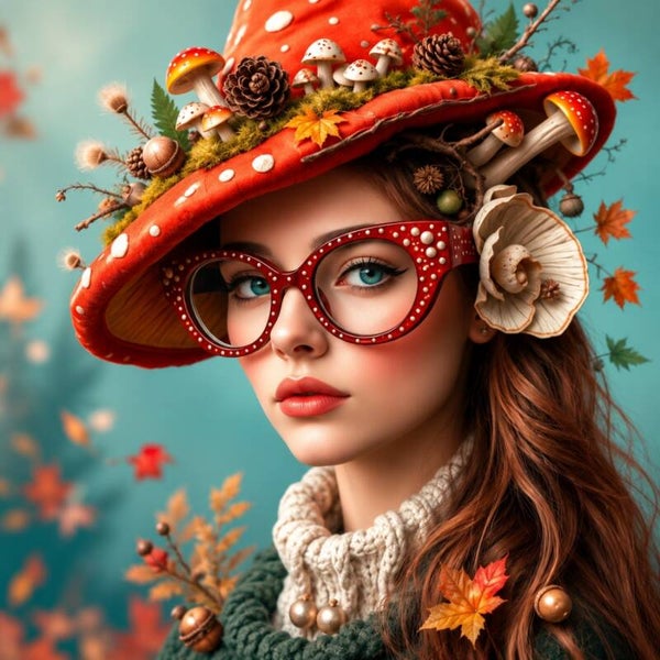 Herfstdroom – schilderij vrouw met paddenstoelhoed