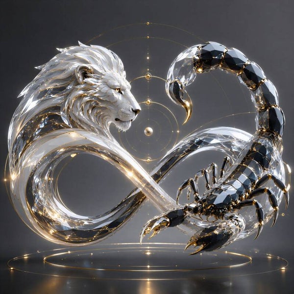 Infinite Bonds - Luxe Geometrisch Leeuw en Schorpioen Schilderij met Oneindigheid Symbool