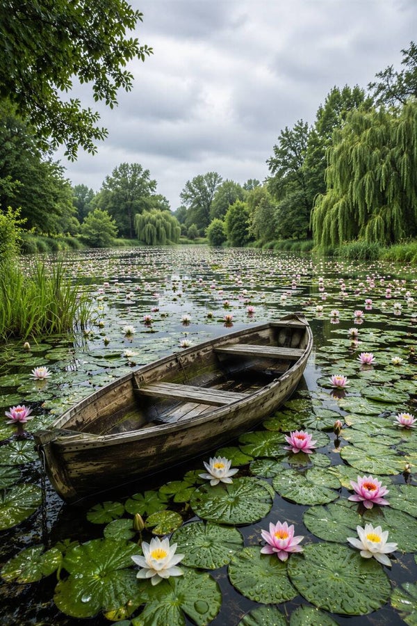 De Waterlelieplas – landschap met roeiboot en waterlelies