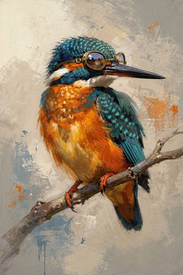 Bril van de Tijd – ijsvogel schilderij kleurrijk vogel