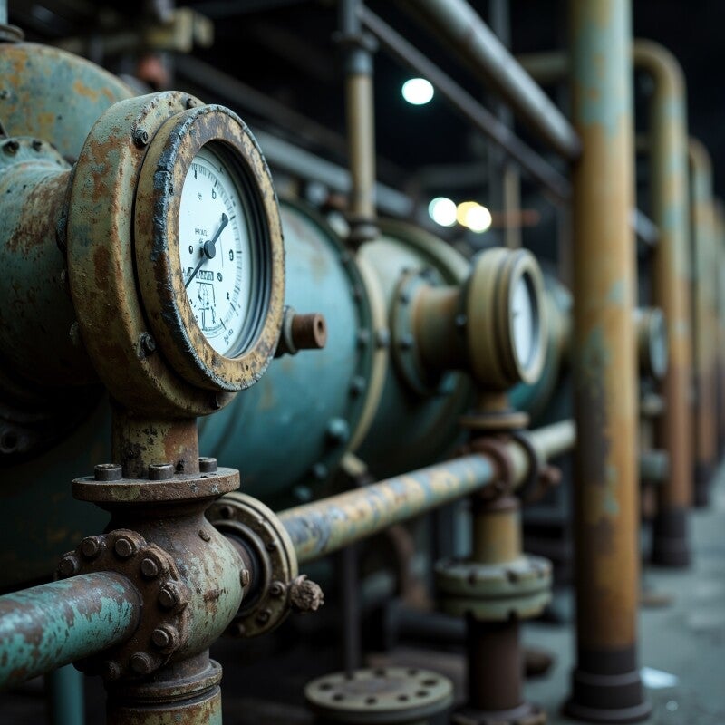 Industriële leidingen met drukmeter