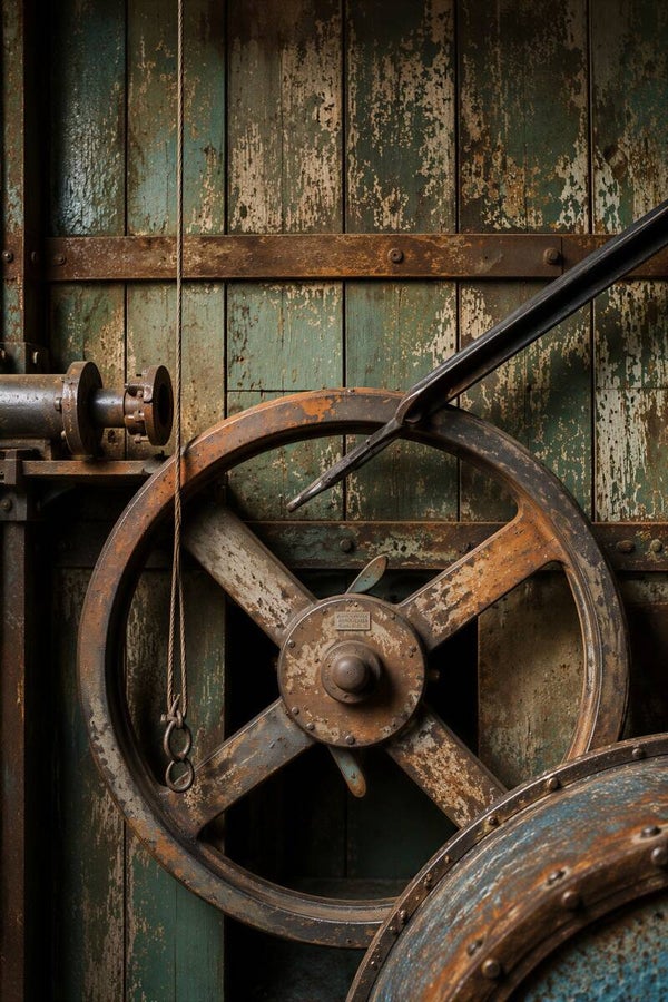 Aandrijving van Toen – Oud industrieel machinewiel met roest
