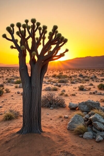 Zonsondergang in de woestijn met Joshua Tree schilderij