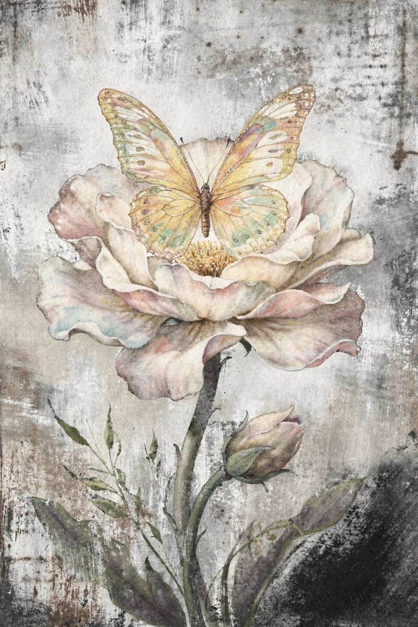Kalkvlinder – landelijk bloem schilderij met vlinder
