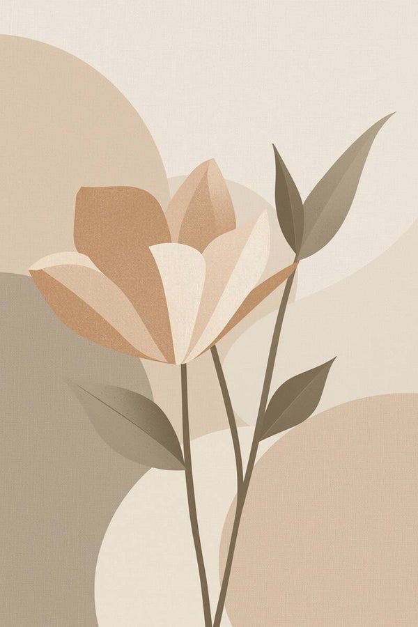 Karamelblad – Aardebloem, abstract bloem schilderij met linnenstructuur