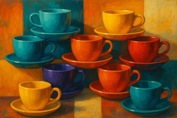 Keuken schilderij abstracte koffiekopjes – kleurrijk modern kunstwerk