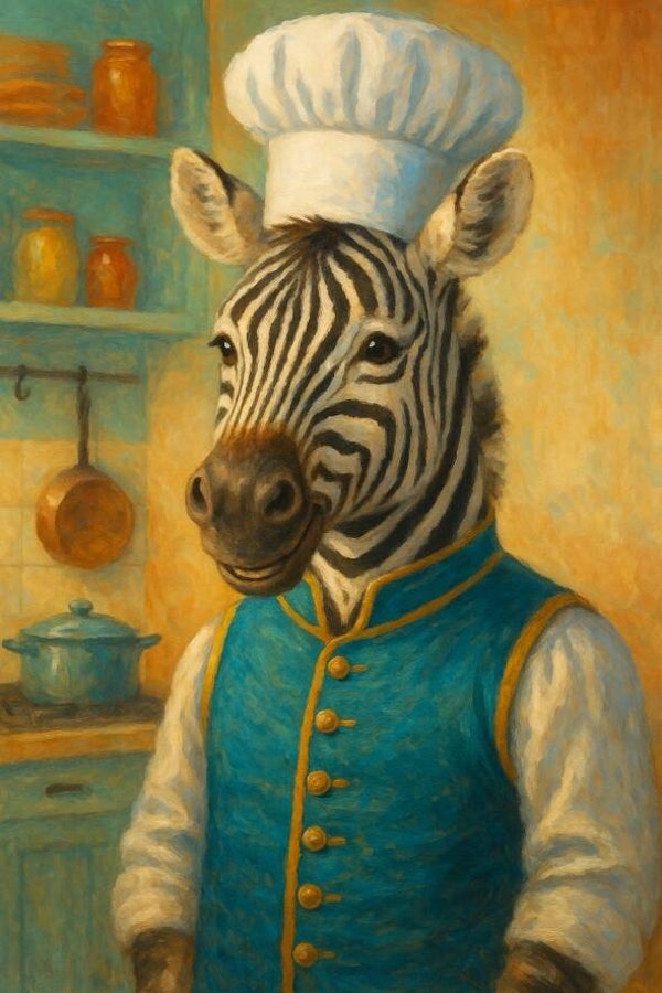 Keuken schilderij – Zebra kok in blauw keukentenue