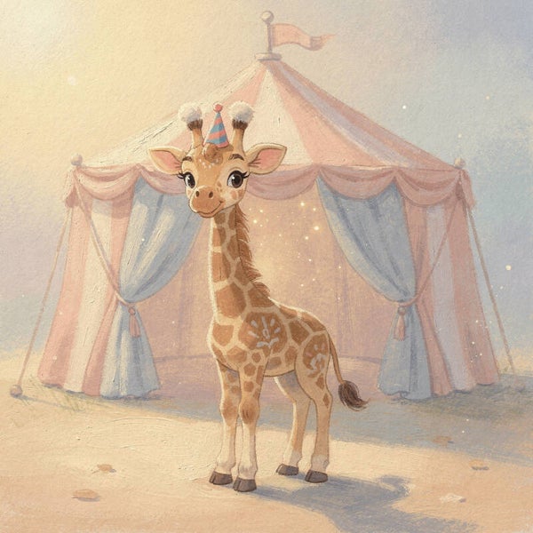 Circusgiraf in pastel – dromerig kinderkamer schilderij