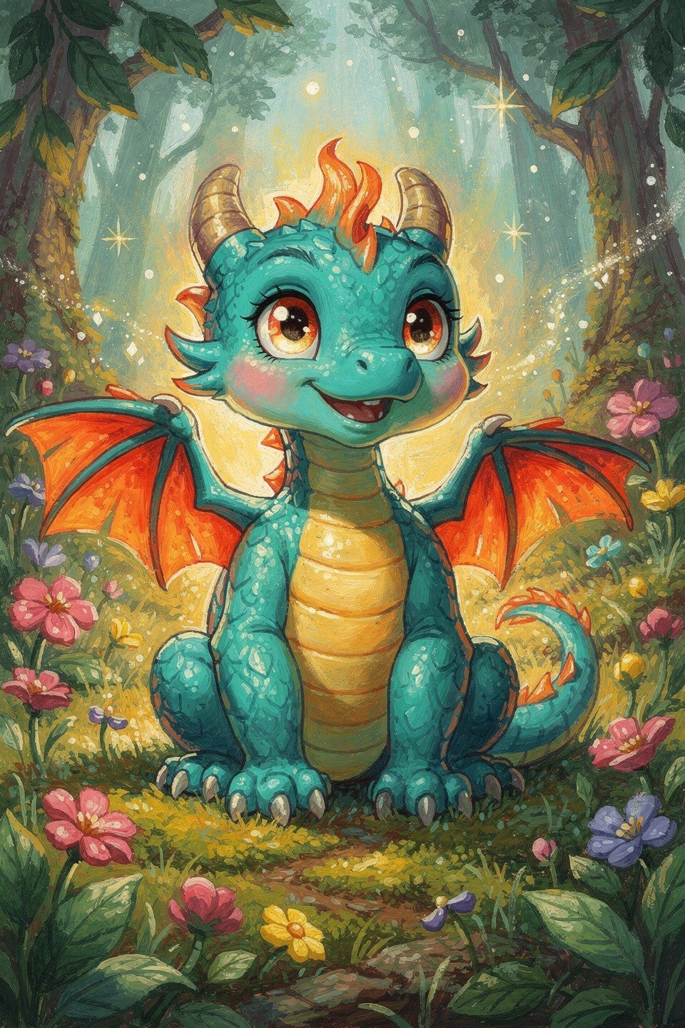 Vuurvleugels vriendje schilderij kinderkamer draak fantasie