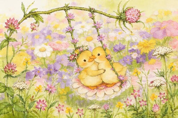 Kleine Zonnestraaltjes – schilderij kinderkamer pastel bloemen