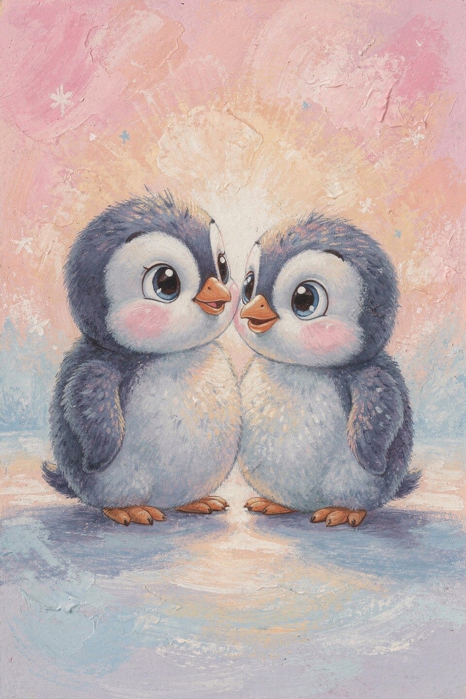 Samen op ijs schilderij kinderkamer pinguïn babykamer dieren