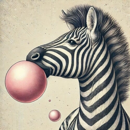 Kinderkamer schilderij zebra blaast roze kauwgombel
