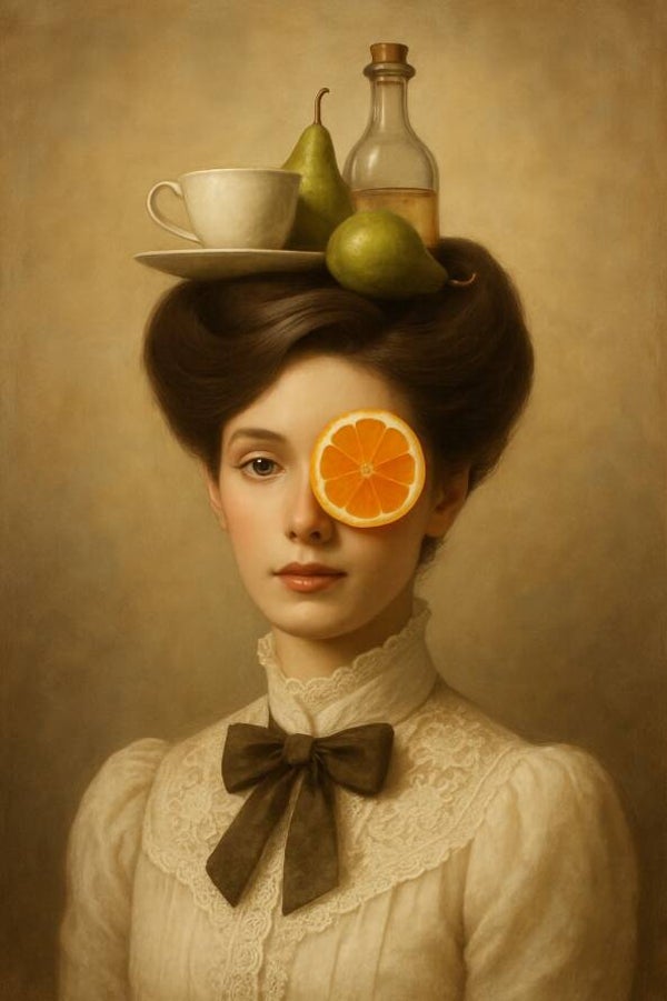 Lady Citrus – klassiek portret met fruit en servies