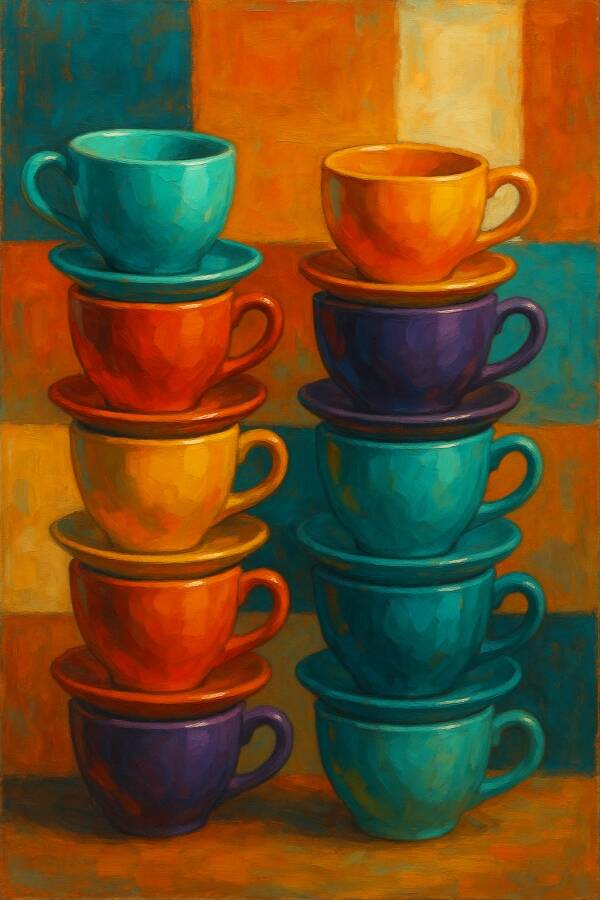 Vibrant Cups – kleurrijk abstract keuken schilderij
