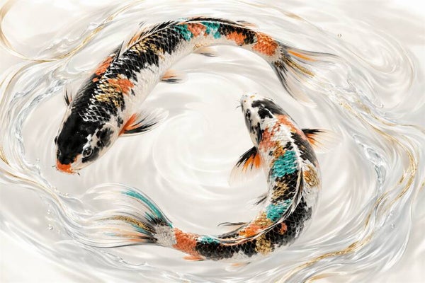 Cirkel van Balans – koi vissen schilderij met goud en turquoise