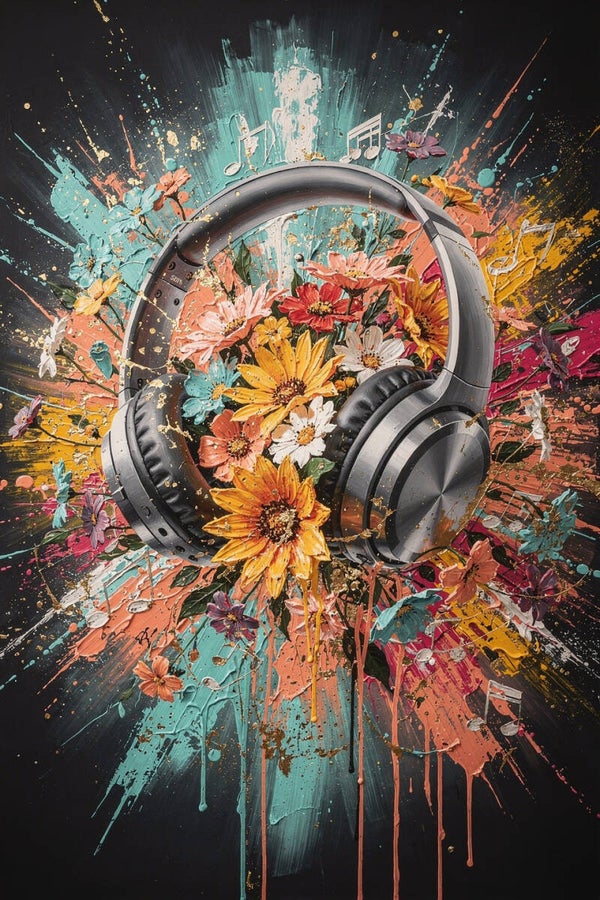 Sound of Color – koptelefoon schilderij tienerkamer game room muziek wanddecoratie
