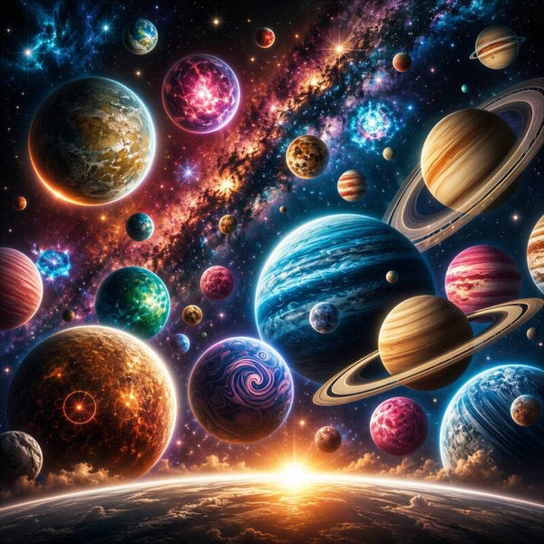Cosmic Nebula - Kleurrijk Kosmisch Schilderij met Melkweg en Planeten
