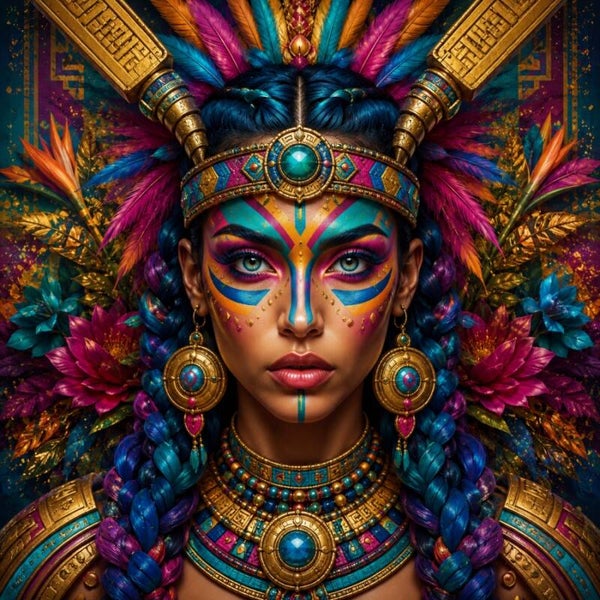 Kroon van Kleur – krachtig vrouw schilderij met tribal invloeden