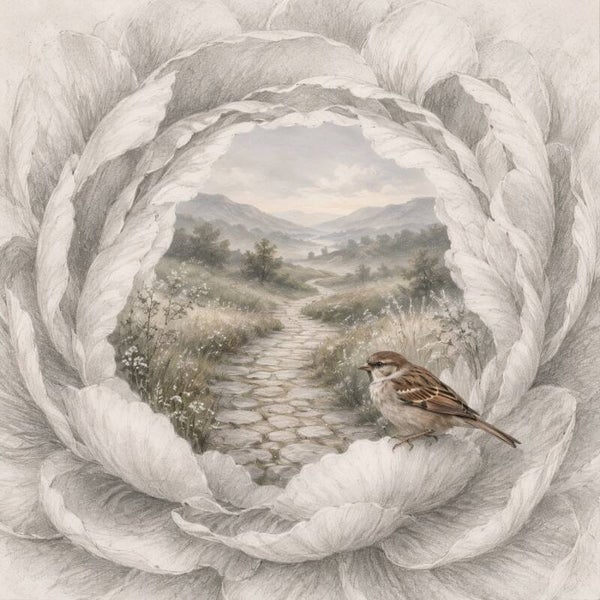 Bloemendroom – landelijk bloemen schilderij met mus