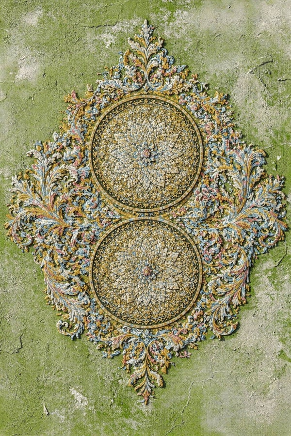 Groene Ornamentcirkel – landelijk boho schilderij met sierlijk patroon