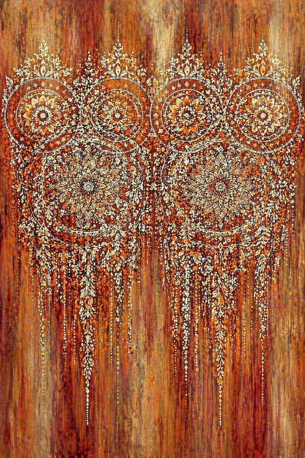 Warme Ornamentval – landelijk boho schilderij met cirkels en structuur
