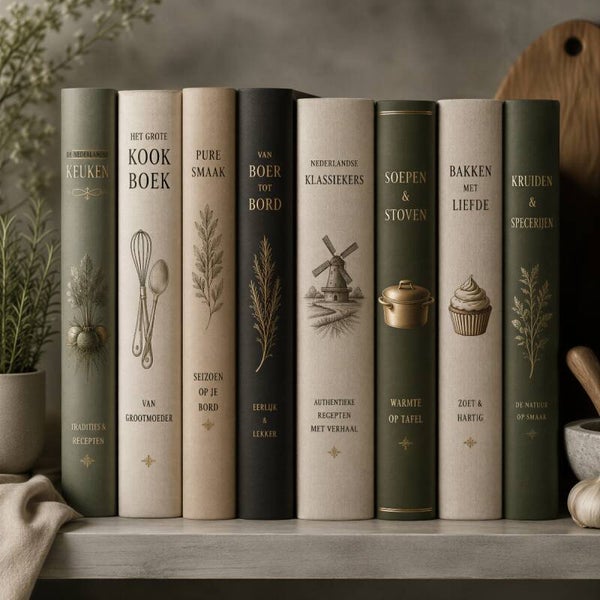 Recepten van Toen – Landelijk schilderij met kookboeken voor de keuken