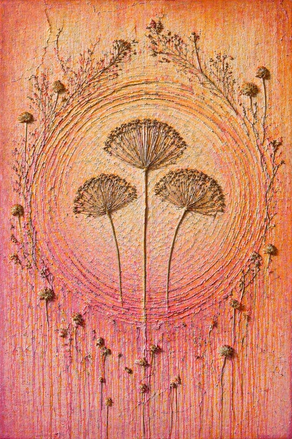 Gedroogde Berenklauw – landelijk schilderij in warme oranje en terracotta tinten