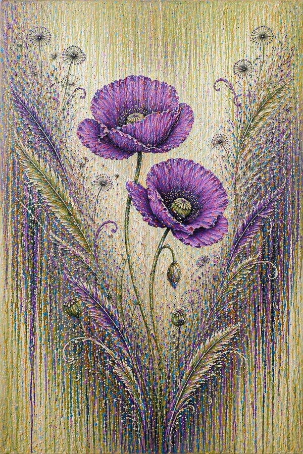 Kleurrijke Papaver – landelijk schilderij met klaproos bloemen en structuur