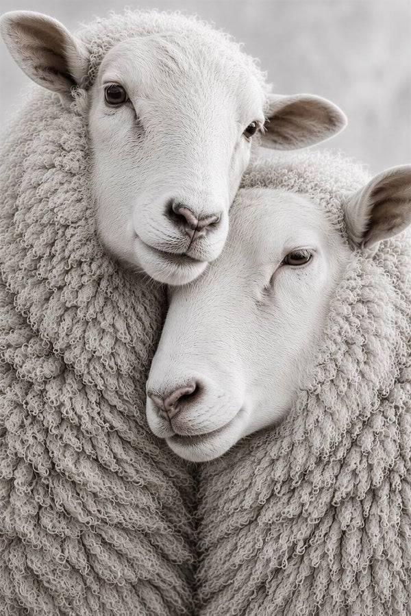 Samen in Zachtheid – landelijk schilderij met twee schapen