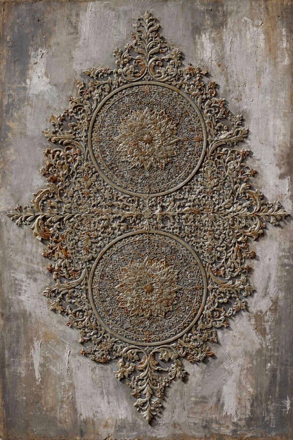 Ornamentale Balans – abstract schilderij met mandala in landelijk stoere stijl