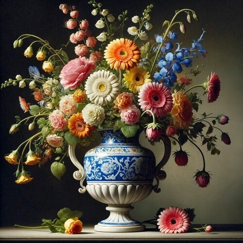 Bloemenstilleven in Delfts Blauwe vaas met Hollandse sfeer