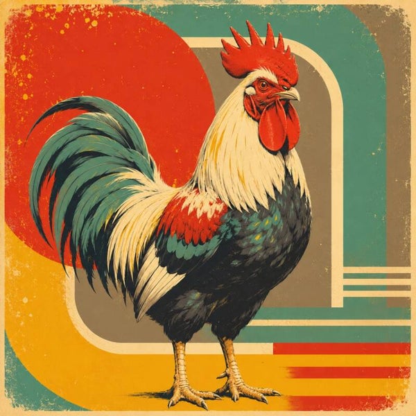 Retro Haan – vintage pop-art schilderij haan