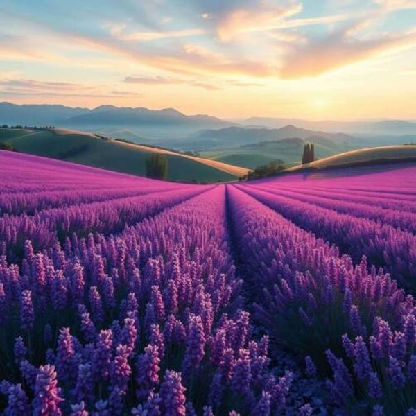 Lavendel Droomlandschap - Een Zonsopgang in Paars