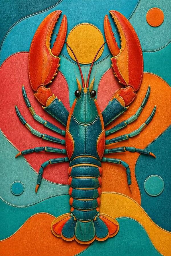 Leather Lobster – kleurrijke kreeft met leerstructuur in turquoise en oranje
