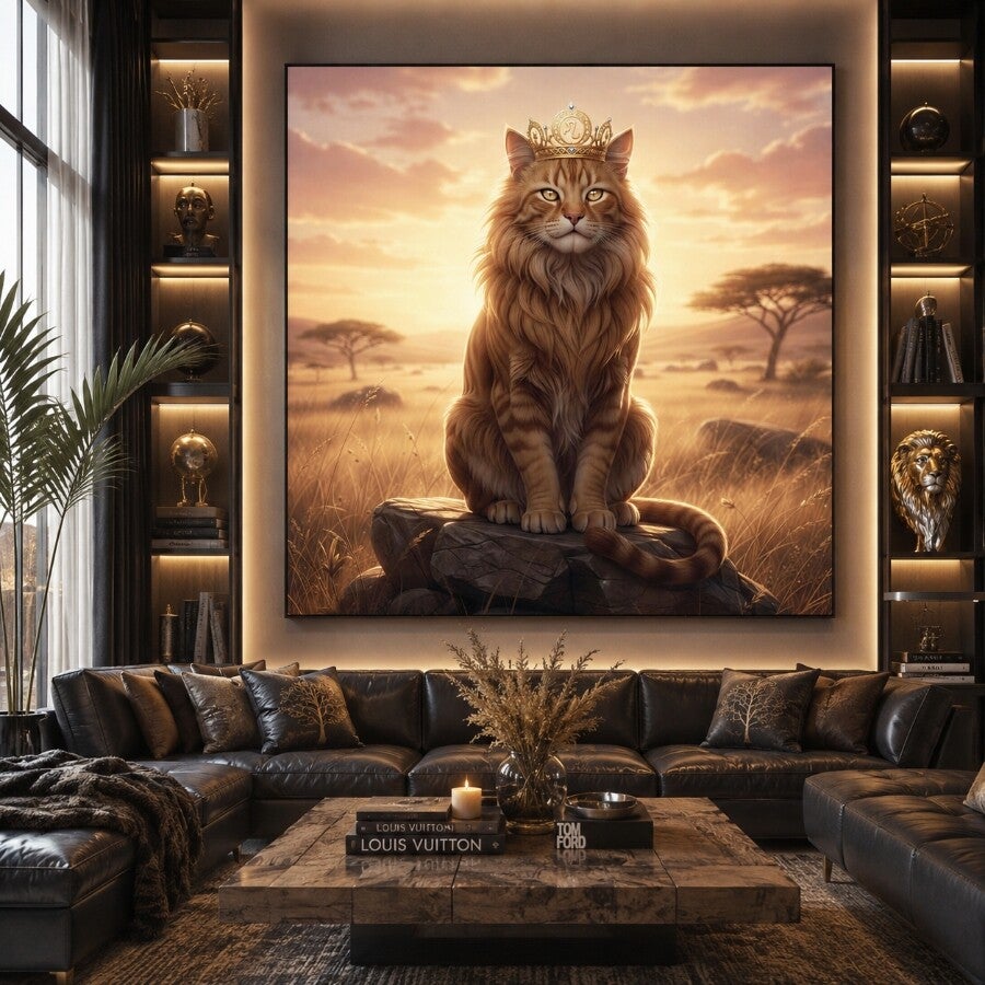 Astrologisch symbool van Leeuw – Majestueuze kat in savanne