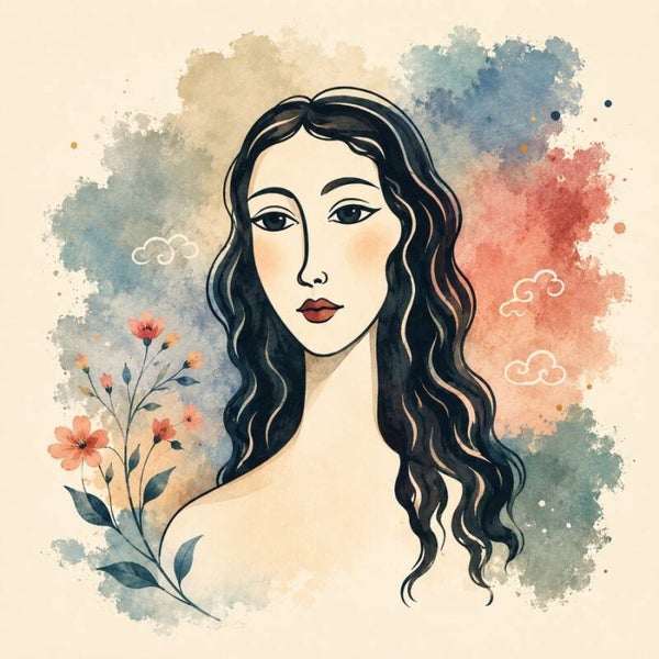 Lijn van Verbeelding – abstract vrouw schilderij met bloemen